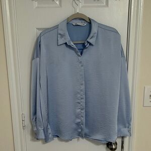 Zara Light Blue Satin Button-Down Shirt